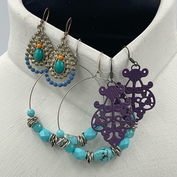 Lot (5) Vintage Boho Coastal EARRINGS PIERCED Beaded Turquoise Statement - Picture 10 of 10